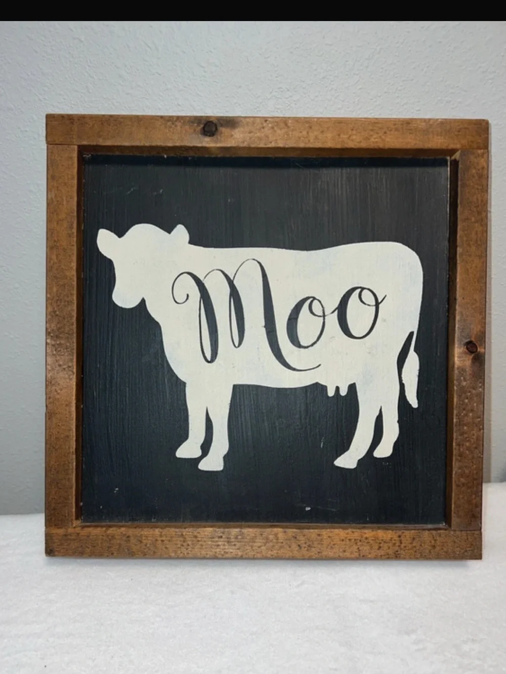 Rustic Farmhouse Wood Framed Moo Cow Sign Wall Decor